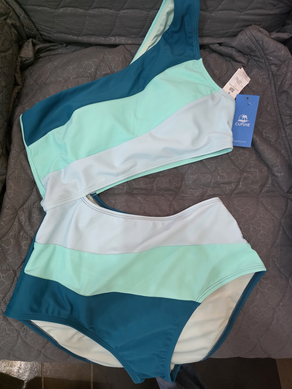 Cupshe Mint Green Bikini Top — One-Shoulder Swimwear Sz S